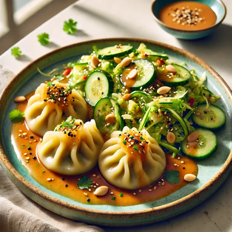 Dumpling and Smashed Cucumber Salad with Peanut Sauce